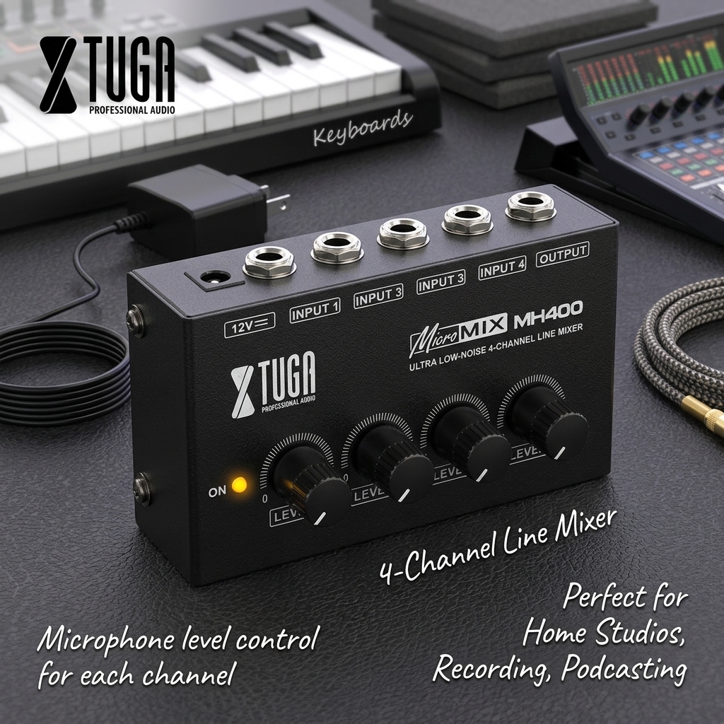 Audio Mixer 4 Channel - Mini Mixing Console 4 Channel Audio