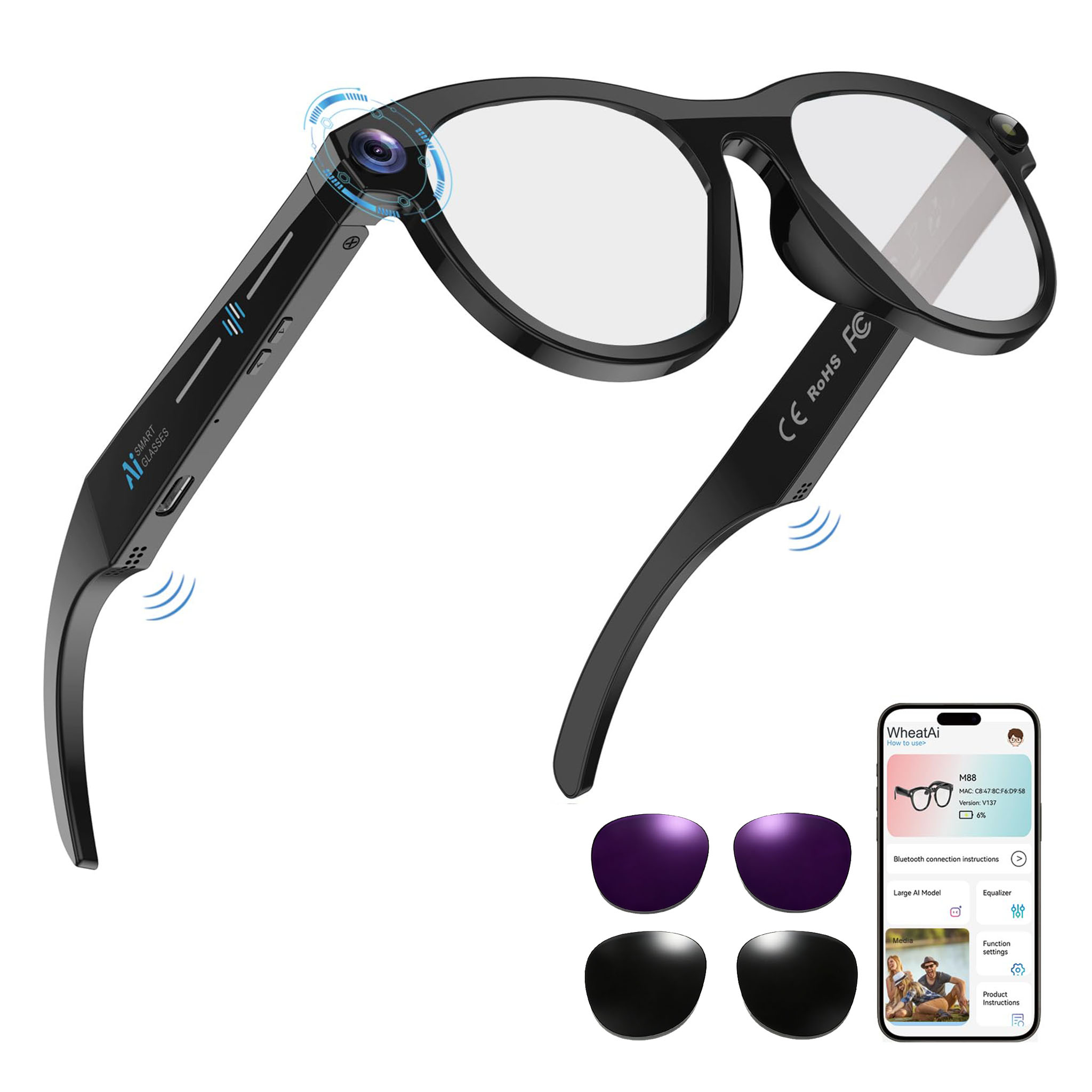 Audio Music To Video Ai Free - Black Smart Ai Glasses for Men,