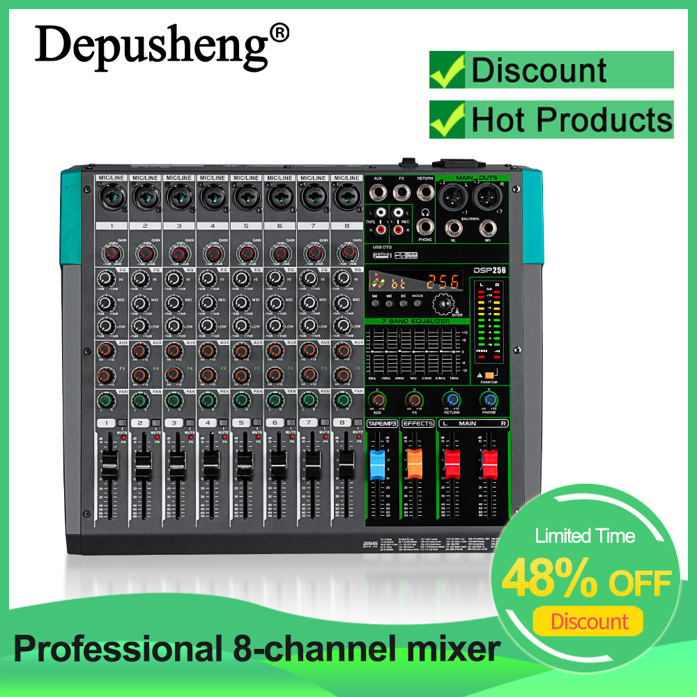 Audio Mixer 4 Channel - Professional Audio Mixer Depusheng MG8 8